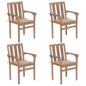 vidaXL, vidaXL Stapelbare Gartenstühle mit Kissen 4 Stk. Massivholz Teak, vidaXL Stapelbare Gartenstühle mit Kissen 4 Stk. Massivholz Teak