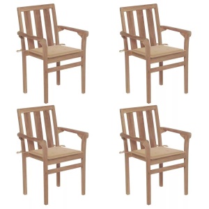 vidaXL, vidaXL Stapelbare Gartenstühle mit Kissen 4 Stk. Massivholz Teak, vidaXL Stapelbare Gartenstühle mit Kissen 4 Stk. Massivholz Teak