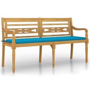 vidaXL, vidaXL Batavia-Bank mit Blauem Kissen 150 cm Massivholz Teak, vidaXL Batavia-Bank mit Blauem Kissen 150 cm Massivholz Teak
