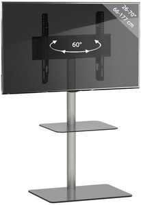MID.YOU, MID.YOU Tv-rack , Alani , Schwarz, Silberfarben , Metall, Glas , 60x100x45 cm , schwenkbar, Kabeldurchlass , 000657019404, VCM - TV Standfuß mit Zwischenboden | Alu Rack Fernseh ESG-Sicherheitsglas Maße ca. H. 100 x B. 60 T. 45 cm Alani, cm, Schwarz