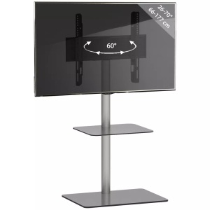 MID.YOU, MID.YOU Tv-rack , Alani , Schwarz, Silberfarben , Metall, Glas , 60x100x45 cm , schwenkbar, Kabeldurchlass , 000657019404, VCM - TV Standfuß mit Zwischenboden | Alu Rack Fernseh ESG-Sicherheitsglas Maße ca. H. 100 x B. 60 T. 45 cm Alani, cm, Schwarz