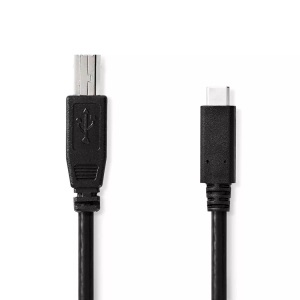 Nedis, USB-Kabel | USB 2.0 | USB-C? Stecker | USB-B Stecker | 480 Mbps | Vernickelt | 1,00 m | Rund | PVC | Schwarz | Etikett