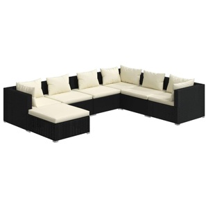 vidaXL, vidaXL 7-tlg. Garten-Lounge-Set mit Kissen Poly Rattan Schwarz, 