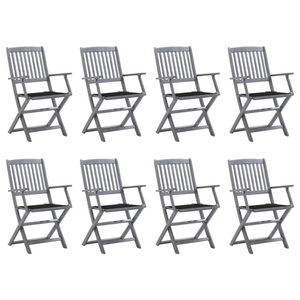 vidaXL, vidaXL Klappbare Gartenstühle 8 Stk. mit Kissen Massivholz Akazie, vidaXL Klappbare Gartenstühle 8 Stk. mit Kissen Massivholz Akazie