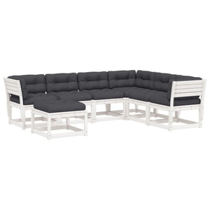 vidaXL, vidaXL 7-tlg. Garten-Lounge-Set mit Kissen Weiß Massivholz Kiefer, vidaXL 7-tlg. Garten-Lounge-Set mit Kissen Weiß Massivholz Kiefer