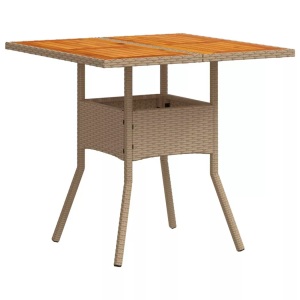 vidaXL, vidaXL Gartentisch Beige 80x80x75 cm Poly Rattan Akazienholz, vidaXL Gartentisch Beige 80x80x75 cm Poly Rattan Akazienholz