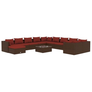 vidaXL, vidaXL 12-tlg. Garten-Lounge-Set mit Kissen Poly Rattan Braun, 