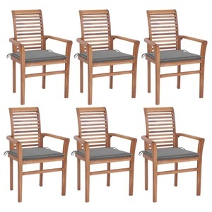 vidaXL, vidaXL Essstühle 6 Stk. mit Grauen Kissen Massivholz Teak, 