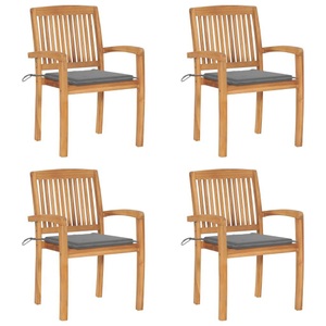 vidaXL, vidaXL Stapelbare Gartenstühle mit Kissen 4 Stk. Massivholz Teak