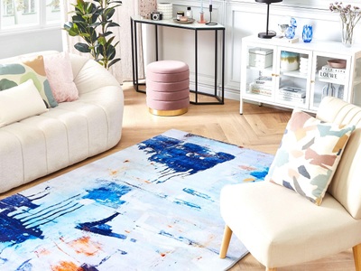 Beliani, Beliani Teppich bunt 160 x 230 cm Kurzflor ADAPAZARI, Beliani - Teppich aus Polyester Modern ADAPAZARI, 160X230CM, Weiss Bedruckt