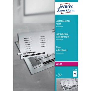 Avery Zweckform, Avery-Zweckform Selbstklebefolie 3480 DIN A4 Farblaserdrucker, Laserdrucker, Farbkopierer, Kopierer Transparent 100 St., Avery-Zweckform 3480 3480 Selbstklebefolie DIN A4 Farblaserdrucker, Laserdrucker, Farbkopierer, Kopierer Transparent 100