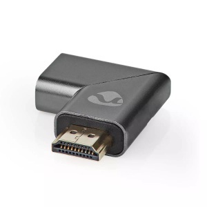 Nedis, HDMI? Adapter | HDMI? Stecker | HDMI? Buchse | HDMI? Ausgang | Vergoldet | Abgewinkelt Links | Aluminium | Grau mit Metall | 1 Stk. | Karton mit abgedecktem Fenster, Nedis HDMI Adapter links abgewinkelt