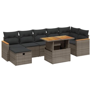 vidaXL, vidaXL 8-tlg. Garten-Sofagarnitur mit Kissen Grau Poly Rattan, vidaXL 8-tlg. Garten-Sofagarnitur mit Kissen Grau Poly Rattan