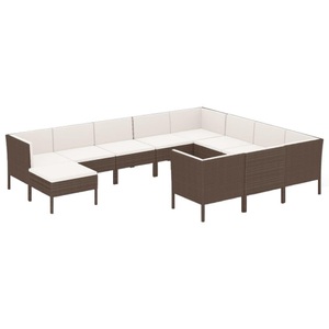 vidaXL, vidaXL 11-tlg. Garten-Lounge-Set mit Auflagen Poly Rattan Braun