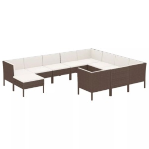 vidaXL, vidaXL 11-tlg. Garten-Lounge-Set mit Auflagen Poly Rattan Braun