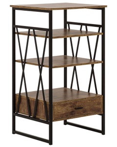 Beliani, Beliani Regal Holzoptik braun 1 Schublade KEENE, Beliani - Bücherregal mit 3 Fächern aus Faserplatte Industriell KEENE, One Size, Braun Leder