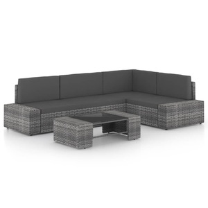 vidaXL, vidaXL 5-tlg. Garten-Lounge-Set mit Kissen Grau Poly Rattan