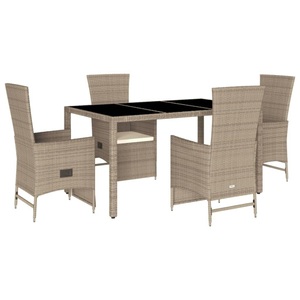 vidaXL, vidaXL 5-tlg. Garten-Essgruppe mit Kissen Beige Poly Rattan, vidaXL 5-tlg. Garten-Essgruppe mit Kissen Beige Poly Rattan