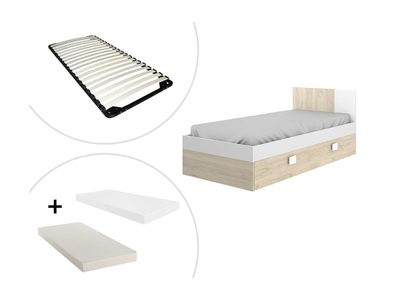 Vente-unique, Ausziehbett SONIA 2Eiche + Matratzen + Lattenrost Ausziehbett SONIA 2Eiche + Matratzen + Lattenrost