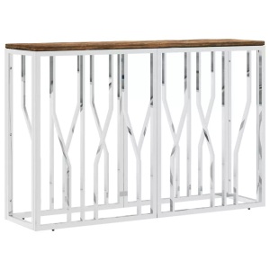 vidaXL, vidaXL Konsolentisch Edelstahl und Massives Altholz, VidaXL - Konsolentisch stahl, One Size, Silber