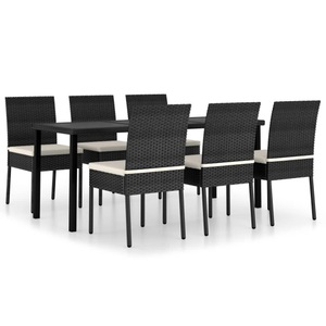 vidaXL, vidaXL 7-tlg. Garten-Essgruppe Poly Rattan Schwarz, vidaXL 7-tlg. Garten-Essgruppe Poly Rattan Schwarz