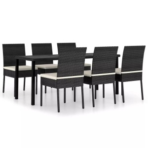 vidaXL, vidaXL 7-tlg. Garten-Essgruppe Poly Rattan Schwarz, vidaXL 7-tlg. Garten-Essgruppe Poly Rattan Schwarz