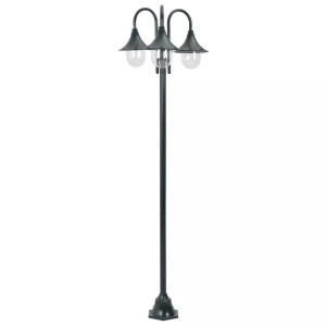 vidaXL, vidaXL Garten-Pollerleuchte E27 220 cm Aluminium 3-Laterne Dunkelgrün, vidaXL Garten-Pollerleuchte E27 220 cm Aluminium 3-Laterne Dunkelgrün