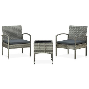vidaXL, vidaXL 3-tlg. Bistro-Set mit Sitzkissen Poly Rattan Grau