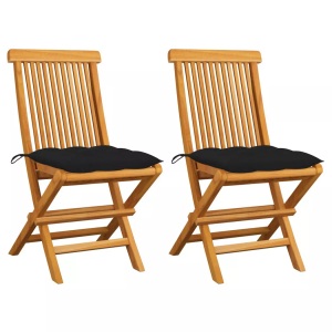 vidaXL, vidaXL Gartenstühle mit Schwarzen Kissen 2 Stk. Massivholz Teak, vidaXL Gartenstühle mit Schwarzen Kissen 2 Stk. Massivholz Teak
