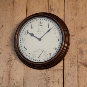 Diverse Hardware, Esschert Design Bahnhofsuhr mit Thermometer 30,5 cm TF007, esschert design Wanduhr »Esschert Design Braun«