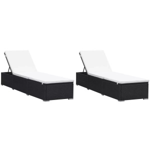 Diverse Hardware, Sonnenliegen mit Auflage 2 Stk. Poly Rattan Schwarz, vidaXL Sonnenliegen mit Auflage 2 Stk. Poly Rattan Schwarz
