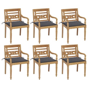 vidaXL, vidaXL Batavia-Stühle mit Kissen 6 Stk. Massivholz Teak, vidaXL Batavia-Stühle mit Kissen 6 Stk. Massivholz Teak