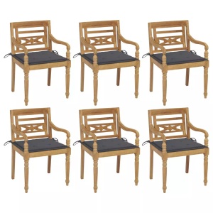 vidaXL, vidaXL Batavia-Stühle mit Kissen 6 Stk. Massivholz Teak, vidaXL Batavia-Stühle mit Kissen 6 Stk. Massivholz Teak