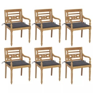 vidaXL, vidaXL Batavia-Stühle mit Kissen 6 Stk. Massivholz Teak