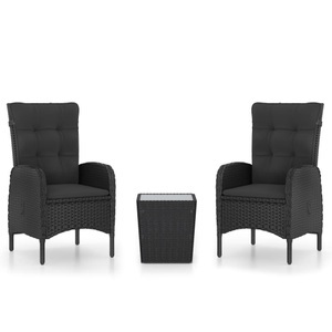 vidaXL, vidaXL 3-tlg. Bistro-Set Poly Rattan und Glas Schwarz, VidaXL - Bistro-set poly-rattan, One Size, Schwarz