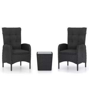 vidaXL, vidaXL 3-tlg. Bistro-Set Poly Rattan und Glas Schwarz, VidaXL - Bistro-set poly-rattan, One Size, Schwarz