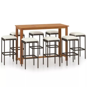 vidaXL, vidaXL 9-tlg. Gartenbar-Set mit Kissen Braun, vidaXL 9-tlg. Gartenbar-Set mit Kissen Braun
