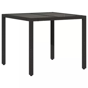 vidaXL, vidaXL Gartentisch mit Glasplatte Schwarz 90x90x75 cm Poly Rattan, vidaXL Gartentisch mit Glasplatte Schwarz 90x90x75 cm Poly Rattan