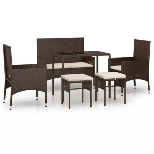 vidaXL, vidaXL 6-tlg. Garten-Lounge-Set mit Kissen Braun Poly Rattan, vidaXL 6-tlg. Garten-Lounge-Set mit Kissen Braun Poly Rattan