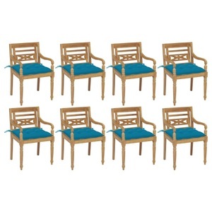 vidaXL, vidaXL Batavia-Stühle mit Kissen 8 Stk. Massivholz Teak, vidaXL Batavia-Stühle mit Kissen 8 Stk. Massivholz Teak