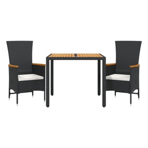 vidaXL, vidaXL 3-tlg. Garten-Essgruppe mit Kissen Schwarz Poly Rattan, vidaXL 3-tlg. Garten-Essgruppe mit Kissen Schwarz Poly Rattan