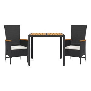 vidaXL, vidaXL 3-tlg. Garten-Essgruppe mit Kissen Schwarz Poly Rattan, vidaXL 3-tlg. Garten-Essgruppe mit Kissen Schwarz Poly Rattan