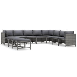 vidaXL, vidaXL 11-tlg. Garten-Lounge-Set mit Kissen Poly Rattan Grau, vidaXL 11-tlg. Garten-Lounge-Set mit Kissen Poly Rattan Grau
