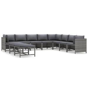 vidaXL, vidaXL 11-tlg. Garten-Lounge-Set mit Kissen Poly Rattan Grau