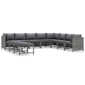 vidaXL, vidaXL 11-tlg. Garten-Lounge-Set mit Kissen Poly Rattan Grau, vidaXL 11-tlg. Garten-Lounge-Set mit Kissen Poly Rattan Grau
