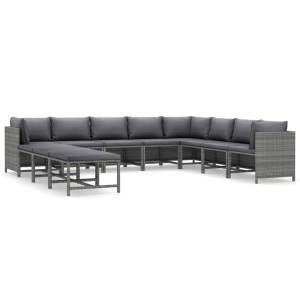 vidaXL, vidaXL 11-tlg. Garten-Lounge-Set mit Kissen Poly Rattan Grau