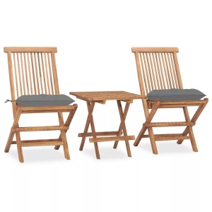vidaXL, vidaXL 3-tlg. Garten-Essgruppe mit Kissen Klappbar Massivholz Teak, vidaXL 3-tlg. Garten-Essgruppe mit Kissen Klappbar Massivholz Teak