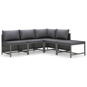 vidaXL, vidaXL 5-tlg. Garten-Lounge-Set mit Kissen Poly Rattan Grau, vidaXL 5-tlg. Garten-Lounge-Set mit Kissen Poly Rattan Grau