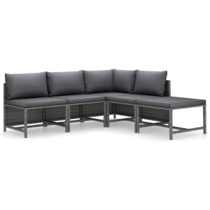 vidaXL, vidaXL 5-tlg. Garten-Lounge-Set mit Kissen Poly Rattan Grau