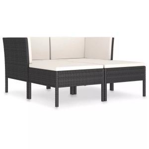 vidaXL, vidaXL 4-tlg. Garten-Lounge-Set mit Auflagen Poly Rattan Schwarz, vidaXL 4-tlg. Garten-Lounge-Set mit Auflagen Poly Rattan Schwarz